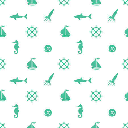 Hand drawn cartoon style nautical seamless pattern. Vector illustration.のイラスト素材
