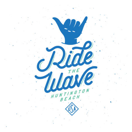 Ride the wave surfing typography. Vector vintage illustration.のイラスト素材