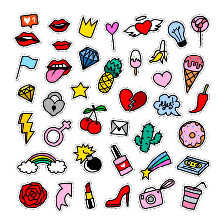 Fashion patch badges collection. Vector vintage illustration.の写真素材