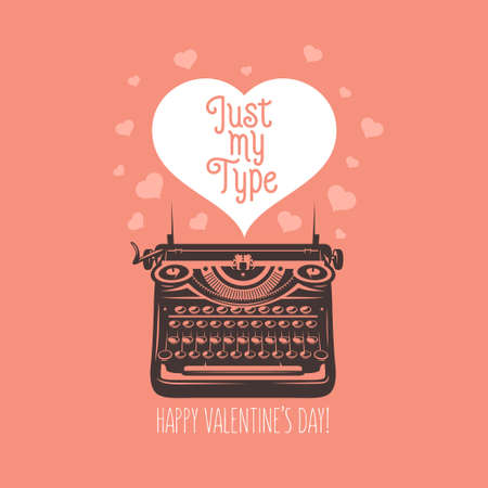 Valentine day card. Vintage typewriter with text in heart. Vector illustrationのイラスト素材