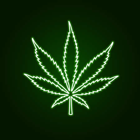 Cannabis marijuana neon glowing sign on dark background. Vector illustration.のイラスト素材