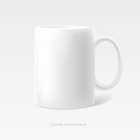 Coffee tea mug photo realistic mock up. Branding identity white clean object for logotype above presentation. Vector illustration.のイラスト素材