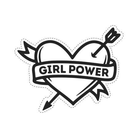 Girl power heart feminism quote. Woman motivational slogan. Feminist saying sticker. Vector vintage illustration.のイラスト素材