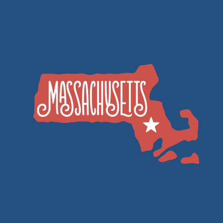 Massachusetts. Hand drawn USA state name inside state silhouette. Vector illustration.のイラスト素材