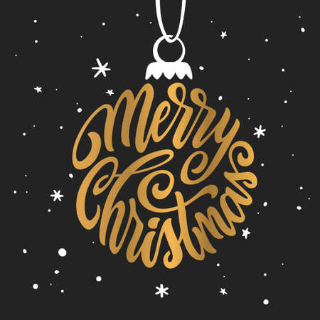 Merry Christmas and Happy New Year lettering template. Greeting card or invitation. Vector vintage illustration.のイラスト素材