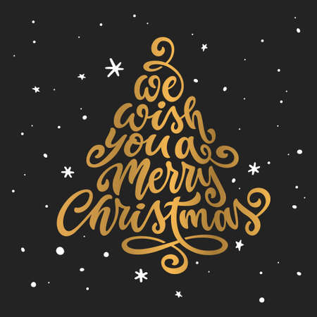 Merry Christmas and Happy New Year lettering template. Greeting card or invitation. Vector vintage illustration.のイラスト素材