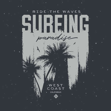 California surfing t-shirt apparel design. Vector illustration.のイラスト素材