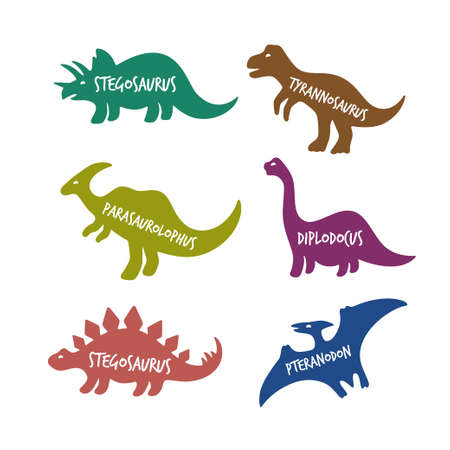 Hand drawn dinosaurs set. Vector illustration.のイラスト素材