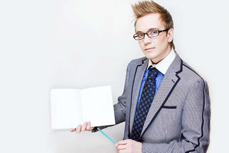male holding blank note
