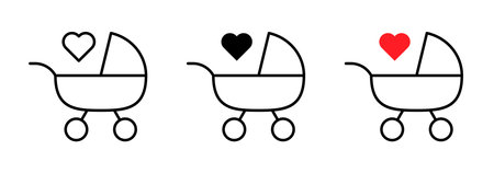 Baby carriage with heart icon. Pushchair with love vector illustration. Outline toddler carriage...