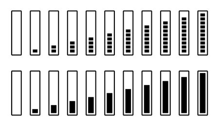 Loading status bar icon set in two styles. Progress indicator symbol. Download and upload web...