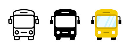 Bus icon. Yellow school bus vector illustration. Public transport station sign. Arrival and...