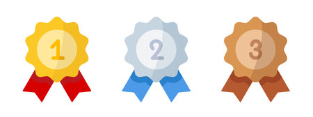 First place award icon. Gold medal vector illustration. 1st, 2nd and 3rd place gold, silver and...