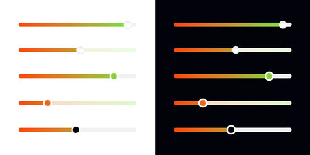 Gradient slider control bar vector set on white and black background. Power level adjusting...