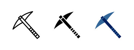 Pickaxe icon. Mining and excavation tool symbol. Construction, labor and resource extraction vector...