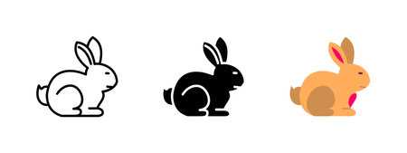 Easter bunny icon. Cute rabbit sitting with perked ears vector illustration. Traditional Easter...