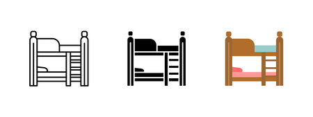 Bunk bed icon. Double-layer wooden bed with ladder vector illustration. Furniture for dormitory,...