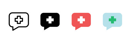 Health message icon. Speech bubble with medical cross vector illustration. Online consultation and...