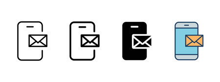 Message icon. Envelope on smartphone screen. New email notification vector illustration. Common in...