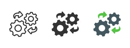 Settings process icon. Rotating gears with arrows symbolizing automation and workflow optimization...