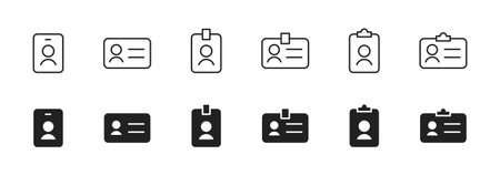 ID badge icon. User identification card with avatar and text lines vector. Office pass for employee...