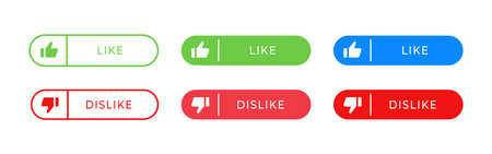 Like and dislike icon buttons. Rounded interface elements with approval and rejection options vector. Social feedback sign for apps and websites symbol. Clean user choice pictogram concept.のイラスト素材