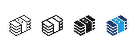 Cash money stack icon showing bundled banknotes. Concept of currency, wealth, income, salary, savings and financial resources. Simple flat vector symbol for finance and banking design.のイラスト素材