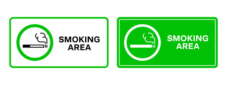 Smoking area sign. Permission signs with cigarette and smoke symbol and text. Designated smoking zone notice for public places. Tobacco use rules and information signs for indoor areas.のイラスト素材