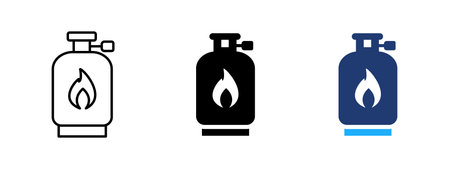 Gas tank icon. Fuel and propane cylinder symbol. Flammable, pressure and storage sign. Energy and safety concept representing gas container and secure fuel storage.のイラスト素材