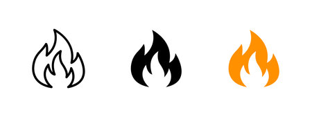 Fire flame icon. Burning and heat symbol. Blaze, ignite and flammable sign. Energy and hazard concept representing fire, hot temperature and flame.のイラスト素材