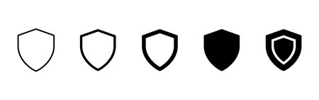 Shield icon set. Protection and defense symbols. Security, safe and guard signs. Armor and strength...