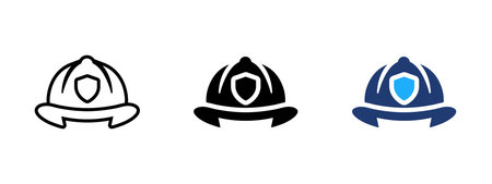 Safety helmet icon. Fireman hardhat and protection symbol. Construction worker safety, guard, risk and hazard sign. Secure headgear concept representing construction, job and workplace safety.のイラスト素材