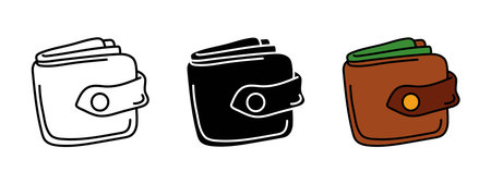 Wallet icon. Cash purse vector illustration. Pocket billfold with dollar bills symbol. Budget...