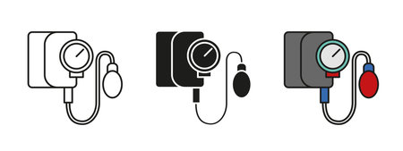 Blood pressure measurement icon. Tonometer vector illustration. Pulse measurement device symbol....