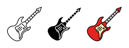 Rock guitar icon. Musical instrument symbol. Electric sound vector illustration. Stage performance sign. Hard rock and heavy metal pictogram. Concert and live show concept.のイラスト素材
