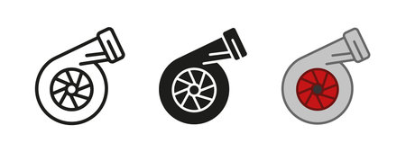 Turbo charger icon. Car turbine vector illustration. Automotive turbocharger symbol. Auto engine sign. Vehicle part power element. Automobile racing sport. Mechanic, tuning and modification pictogram.のイラスト素材