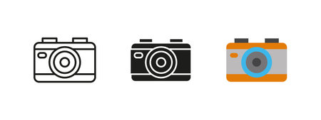 Camera icon. Classic digital photography device vector illustration. Capturing pictures,...