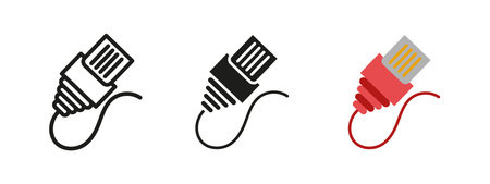 Ethernet cable icon. Internet connection and data transmission plug illustration. Digital signal...