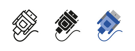 VGA cable icon. Video display connector and graphics transmission symbol. Digital connection plug...