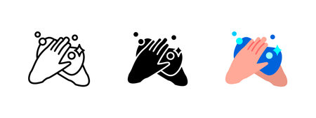 Hand washing icon. Hands scrubbing with soap and bubbles vector illustration. Hygiene and sanitation...