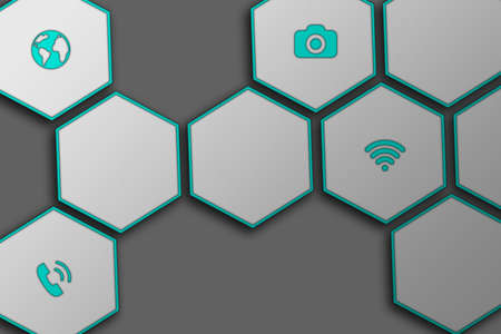 Hexagonal matrix with smartphone iconsの写真素材