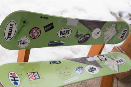 Breckenridge Distillery, 01/26/2013 Snowboard Benchのeditorial素材