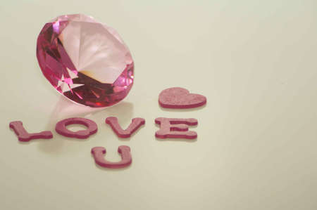 Valentine s Day Love U Baby with Large Pink Diamond and Heartの写真素材