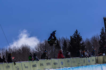 Vail, Co. - February 28, 2013 - Burton US Open Snowboarding Championship Half Pipe Nikolas Badenのeditorial素材