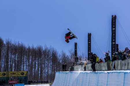 Vail, Co. - February 28, 2013 - Burton US Open Snowboarding Championship Half Pipe Joseph Menschのeditorial素材
