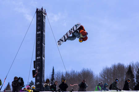 Vail, Co. - February 28, 2013 - Burton US Open Snowboarding Championship Half Pipe Jan Sherrerのeditorial素材