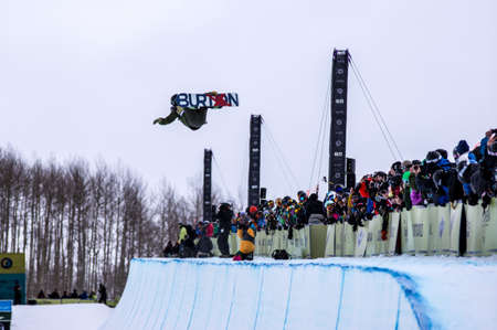 Vail, Co. - February 28, 2013 - Burton US Open Snowboarding Championship Half Pipe Christian Hallerのeditorial素材
