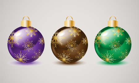 Bright Christmas balls with gold snowflakesのイラスト素材