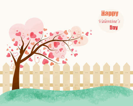 Love Tree vector illustration in vintage style with soft colors. Valentine's Dayのイラスト素材