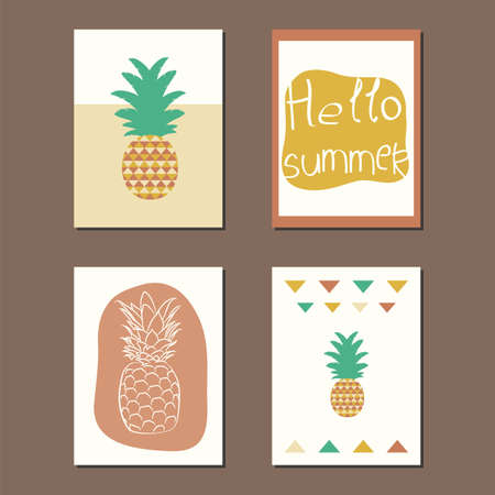 Set of summer cards.Beautiful summer posters with pineapple.Vectorのイラスト素材